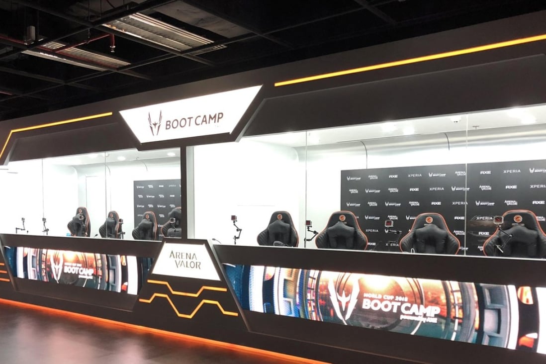 Competition booth at Garena’s offices in Bangkok, where e-sports athletes will vie with each in tournaments that are live-streamed. 26JUN18 SCMP / Chua Kong Ho