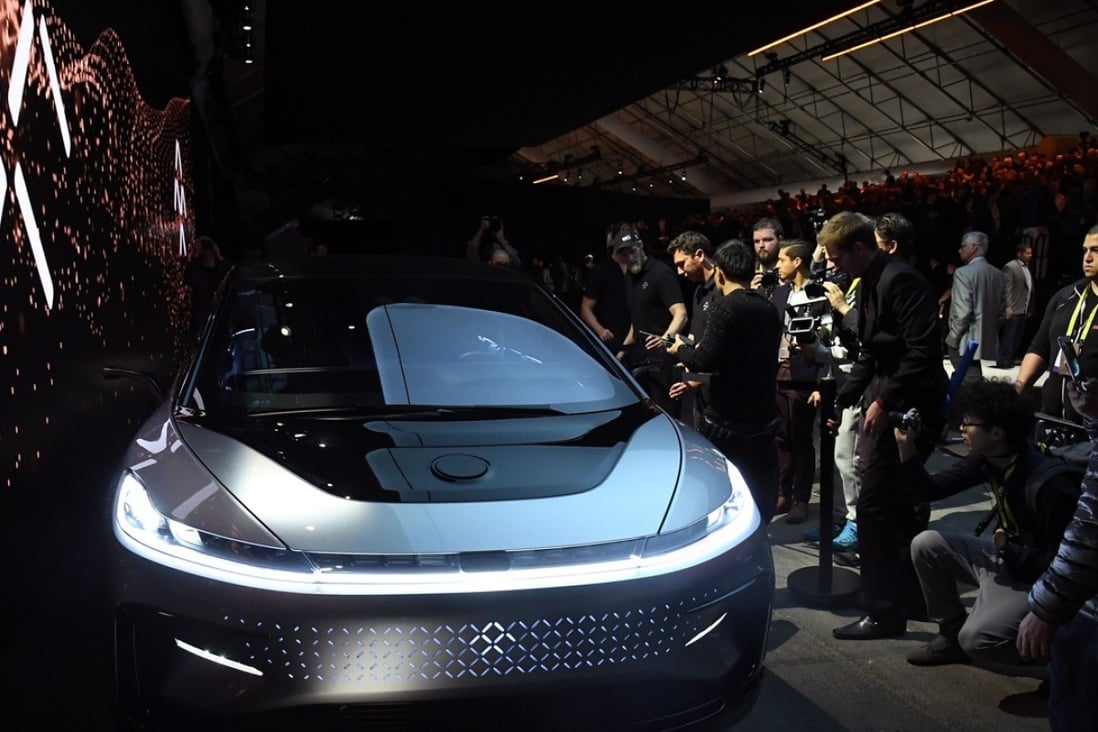 Faraday Future's FF 91 prototype electric crossover vehicle was unveiled during a press event on January 3, 2017 in Las Vegas, Nevada. Photo: Getty Images/AFP