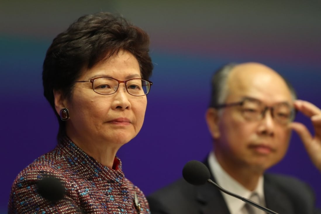 Chief Executive Carrie Lam at a press conference on her new housing initiatives. Photo: Winson Wong