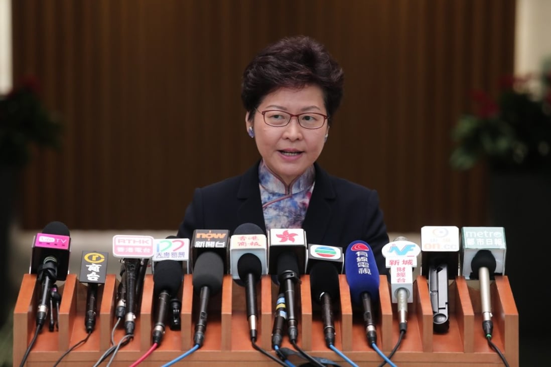 Chief Executive Carrie Lam touts reclamation as a means to ease Hong Kong’s housing crisis on Tuesday. Photo: Jonathan Wong