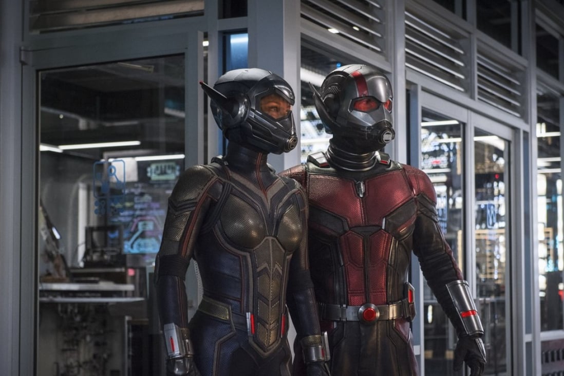 Paul Rudd as Scott Lang/Ant-Man and Evangeline Lilly as Hope van Dyne/Wasp in Ant-Man and the Wasp (category IIA), directed by Peyton Reed and also starring Michael Pena.