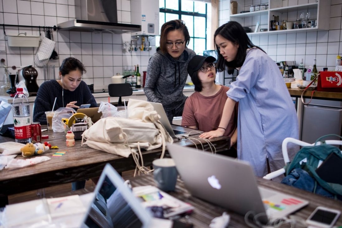 Employees of the e-commerce startup ‘gogoand’ working on their website in Shanghai. Start-ups in China accounted for 47 per cent of the world’s venture capital funding in the three months ended June, compared with a combined 35 per cent for the US and Canada, according to a report by Crunchbase. Photo: AFP