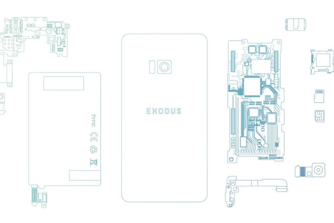 A schematic of Taiwanese consumer electronics firm HTC's new Exodus “blockchain phone”, which will be released in the third quarter of this year. Photo: Handout