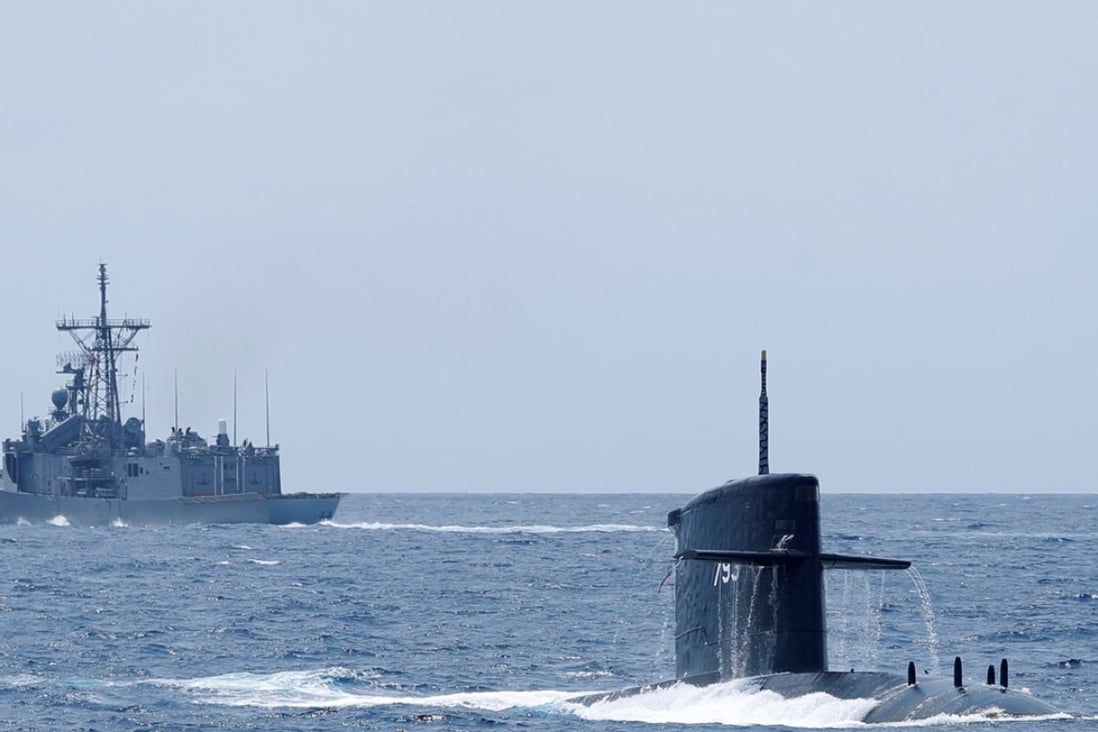 A Taiwanese navy submarine during a drill near the Yilan naval base in April. Photo: Reuters