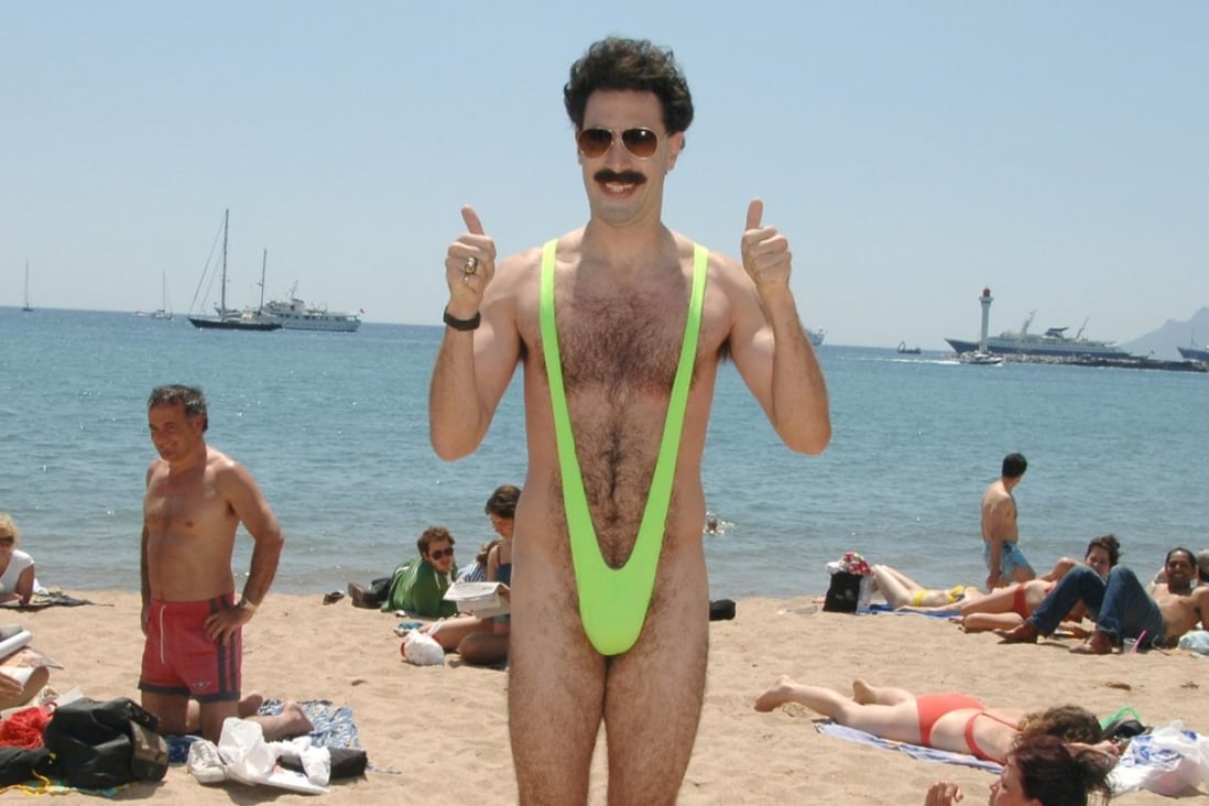 Sacha Baron Cohen as chauvinistic Kazakh reporter Borat Sagdiyev in a highlighter-green mankini that, once seen, could never be unseen.