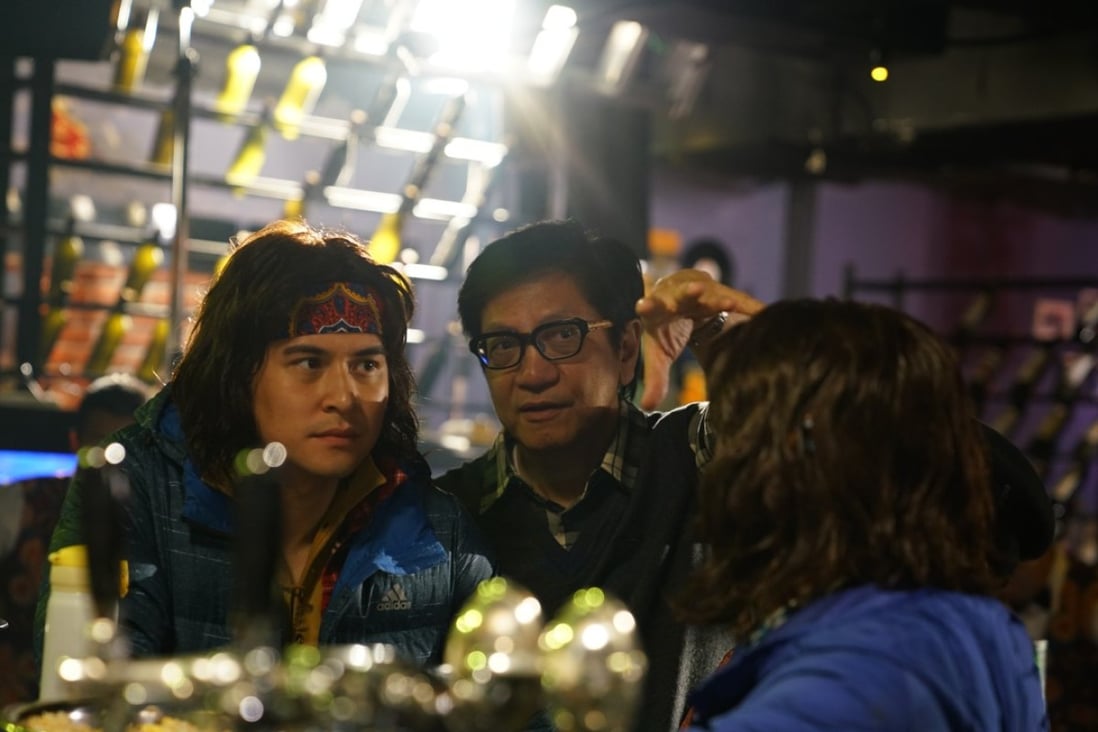 Director Anthony Chan (centre) and actor Carlos Chan (left) on the set of House of the Rising Sons, a film about the iconic seventies Hong Kong pop band The Wynners.