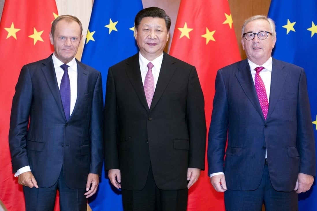 Chinese President Xi Jinping meets with European Council President Donald Tusk (left) and European Commission President Jean-Claude Juncker during the 20th China-EU leaders' meeting in Beijing on July 16. Photo: Xinhua