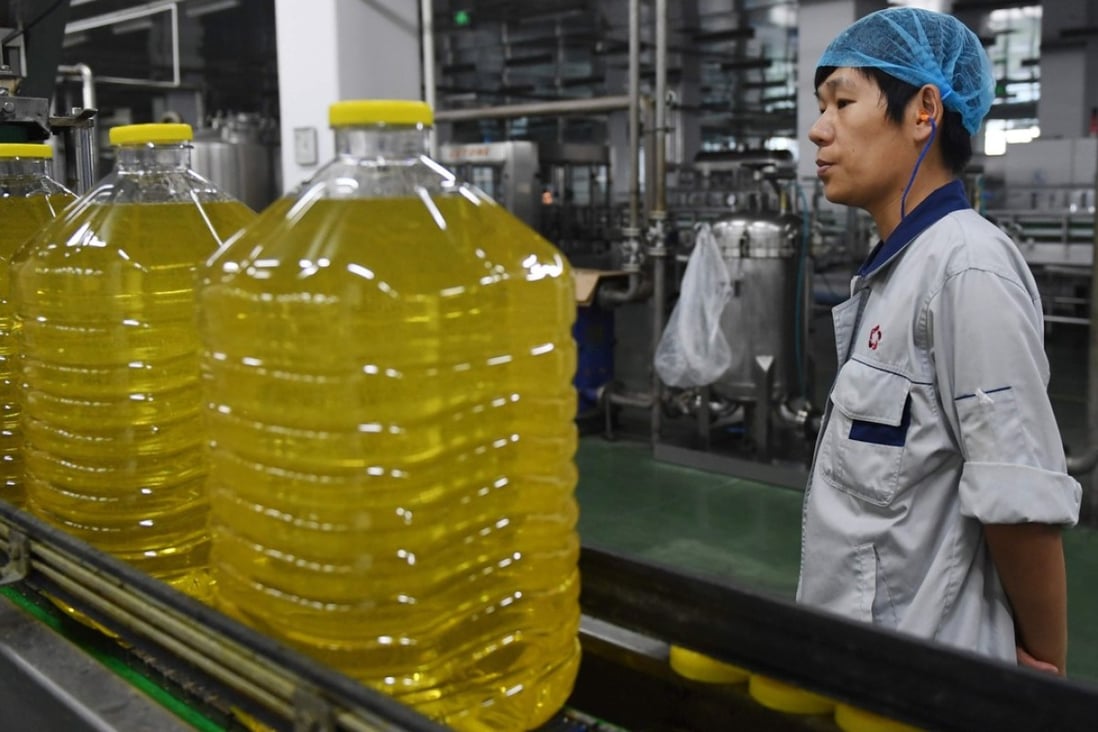 A soybean oil production line at the Hopefull Grain and Oil Group factory in Sanhe, in China’s northern Hebei province on July 19. The company is currently using soybeans imported from Brazil, after recently changing from US crops. Photo: AFP