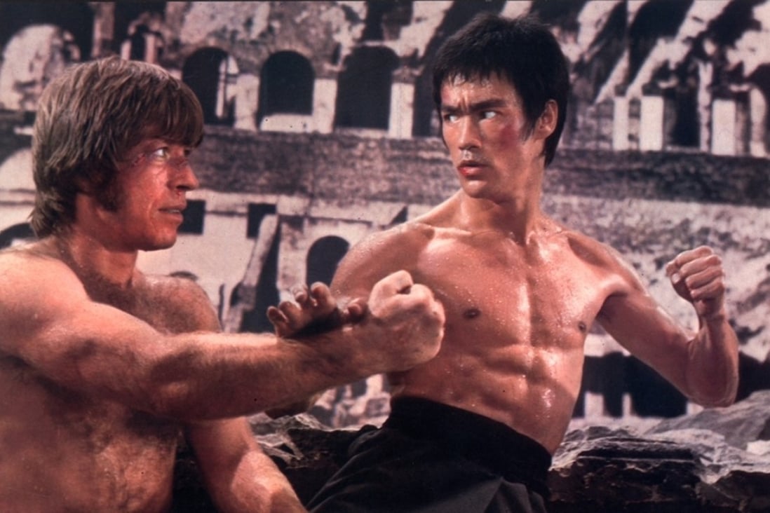 Chuck Norris and Bruce Lee face off in a famous scene from Way of the Dragon (1972). Photo: Golden Harvest Group