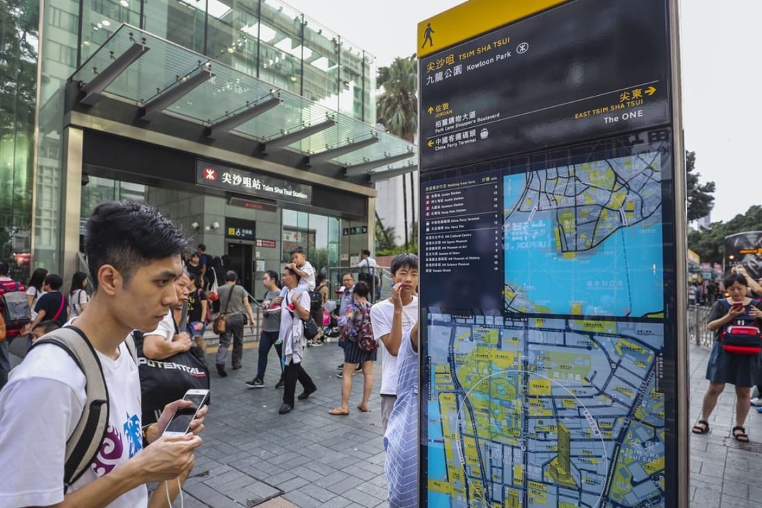 The Transport Department launched the signs as part of the government’s efforts to encourage more people to walk in the city. Photo: Winson Wong