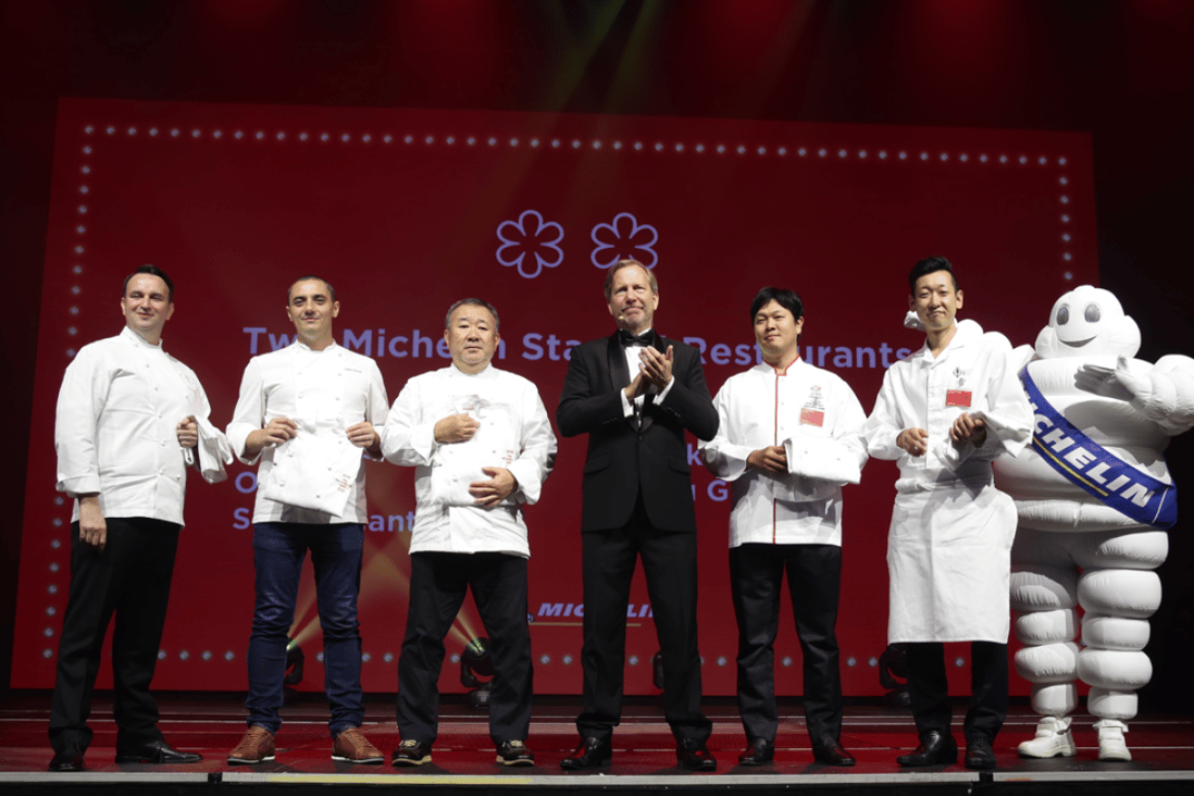 Chefs from the five Singapore restaurants awarded two stars in the 2018 Michelin Guide Singapore. Photo: Handout