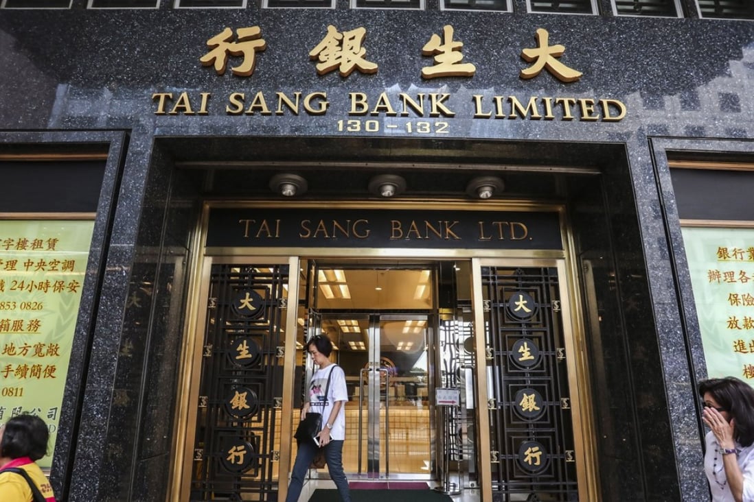 Exterior view of Tai Sang Bank on 130-132 Des Voeux Road in Central as of 25 July, 2018. Photo: SCMP/Jonathan Wong