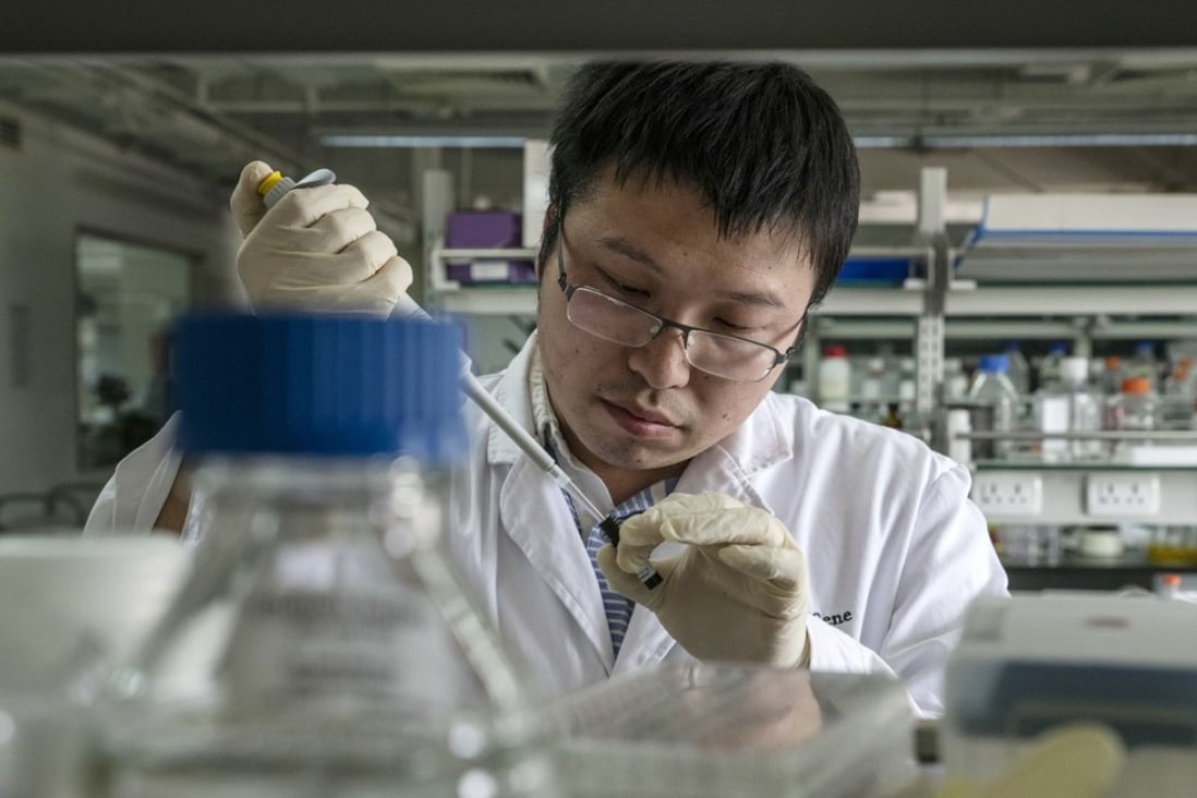 A researcher working in a laboratory at BeiGene's research and development centre in Beijing, China. Photo: Bloomberg