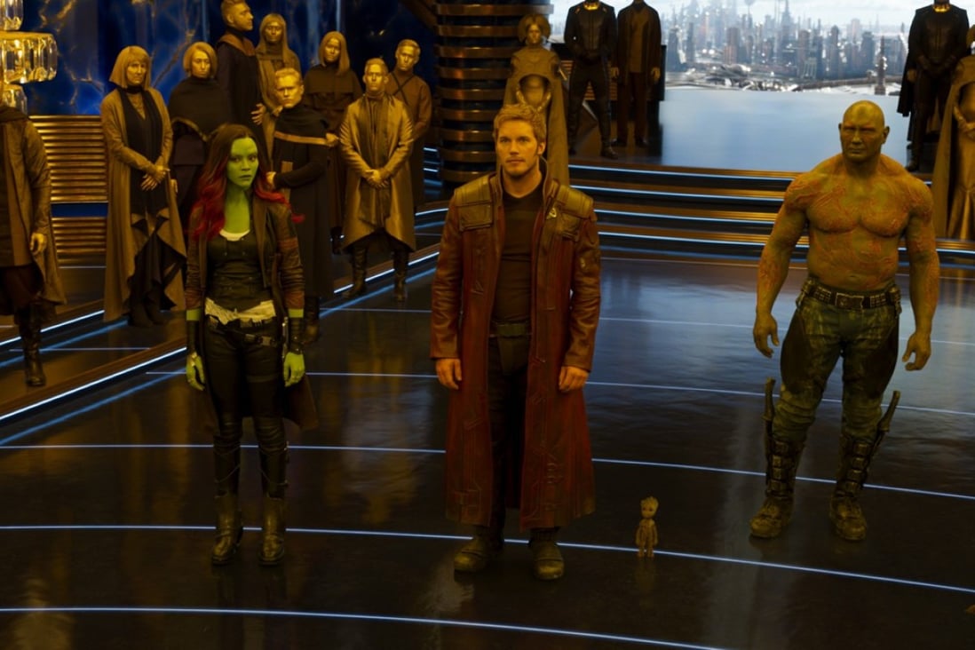From left: Gamora (Zoe Saldana), Star-Lord/Peter Quill (Chris Pratt), Groot (Voiced by Vin Diesel), Drax (Dave Bautista) and Rocket (Voiced by Bradley Cooper) in a still from Guardians of the Galaxy Vol. 2.