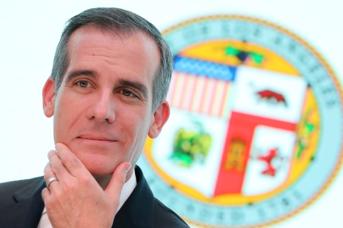 Eric Garcetti, mayor of Los Angels City, attends a panel discussion at the The Murray Hotel in Central. Photo: Edward Wong