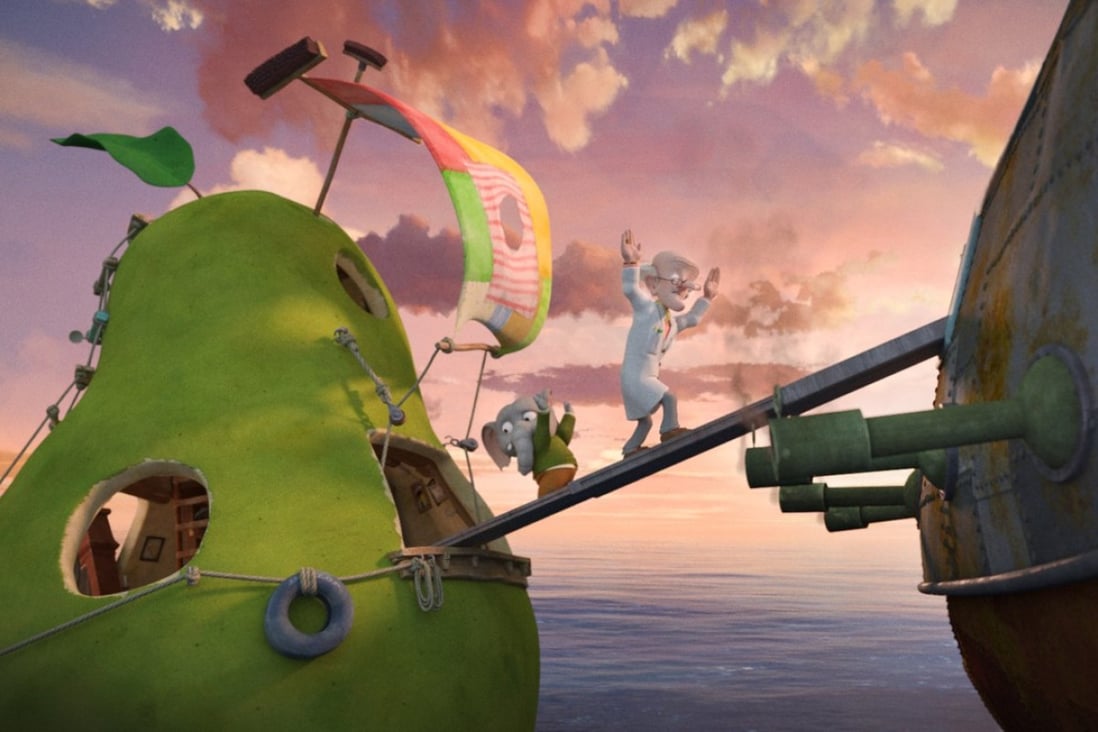The elephant Sebastian and Professor Glucose in a still from The Incredible Story of the Giant Pear (category 1, English and Cantonese versions), directed by Amalie Naesby Fick, Jorgen Lerdam and Philip Einstein Lipski