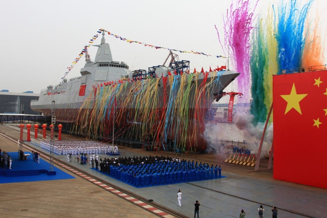 China has launched four Type 055 guided-missile destroyers in the past 13 months and is building four more. Photo: Xinhua