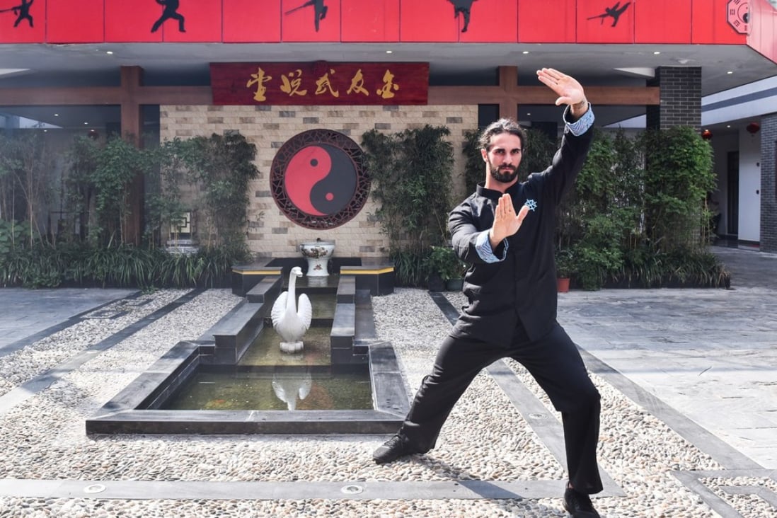 Seth Rollins practises tai chi in China on a promotional tour for WWE’s Shanghai live event at the Mercedes-Benz Arena on September 1. Photos: WWE