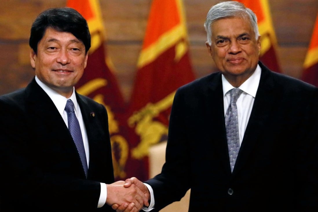Japanese Defence Minister Itsunori Onodera with Sri Lanka’s Prime Minister Ranil Wickremesinghe during their meeting in Colombo, Sri Lanka on August 21, 2018. Photo: Reuters