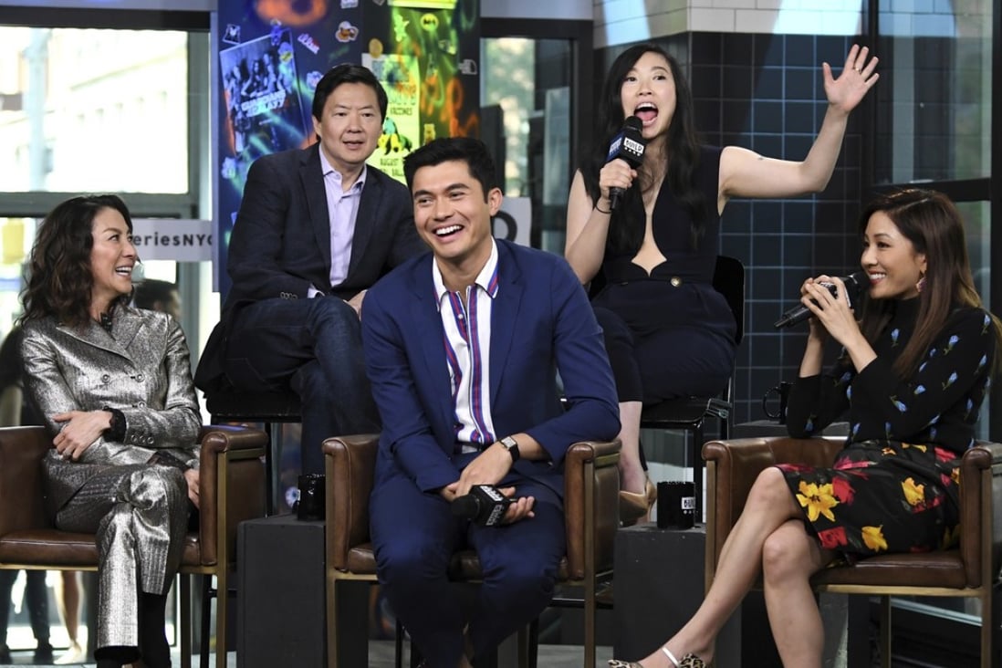 Actors Michelle Yeoh (from left), Ken Jeong, Henry Golding, Awkwafina and Constance Wu participate in a discussion of Crazy Rich Asians at AOL Studios on Tuesday, August 14, in New York. Photo: AP