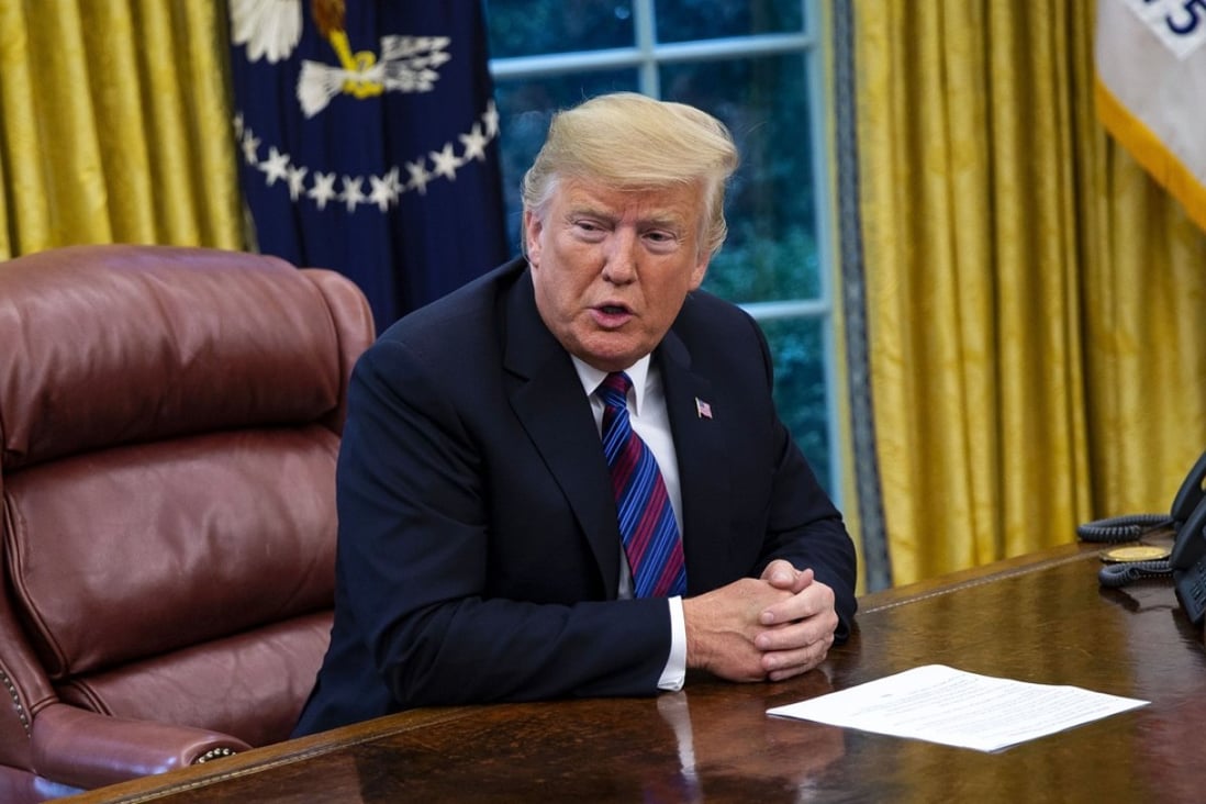 US President Donald Trump following a telephone conversation with Mexican President Enrique Peña Nieto in the White House on Monday. Trump dismissed the stalled negotiations with China, saying that ‘it’s just not the right time to talk right now’. Photo: Bloomberg