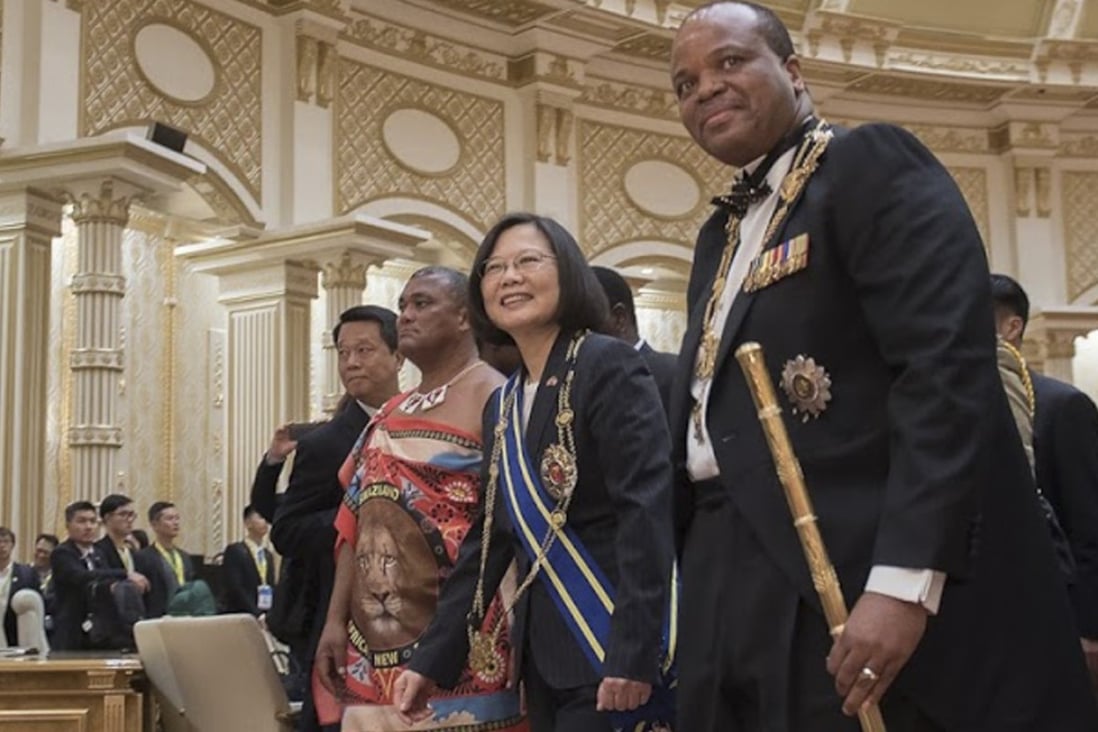 Taiwanese President Tsai Ing-wen with King Mswati III during her visit to eSwatini in April. Photo: Taiwanese presidential office