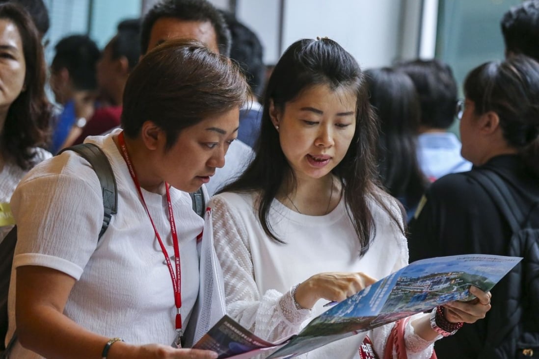 Potential buyers queue up for SHKP's residential project St Martin at the International Commerce Centre in West Kowloon on July 14, 2018. Photo: SCMP