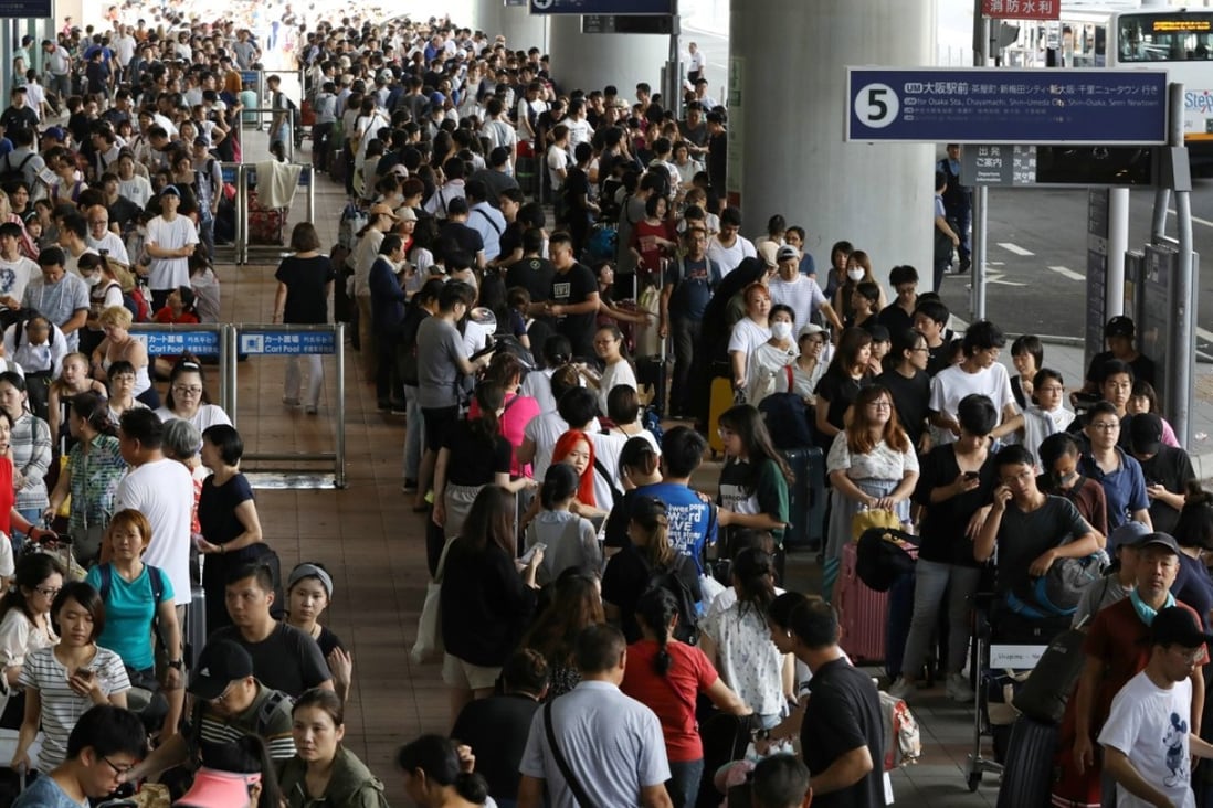 More than 3,000 people were left stranded at Kansai International Airport. Photo: EPA