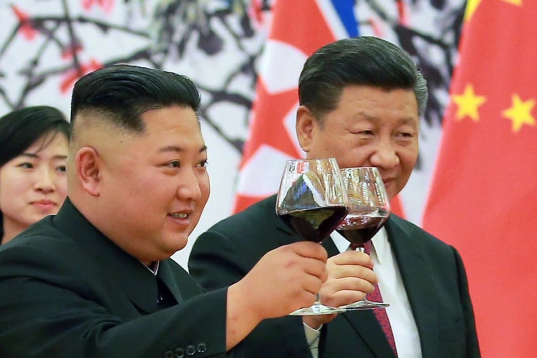 Kim Jong-un drinks a toast with Xi Jinping in Beijing in June. Despite the close ties between the two, Xi will not be travelling to North Korea for Sunday’s 70th anniversary celebrations. Photo: AP