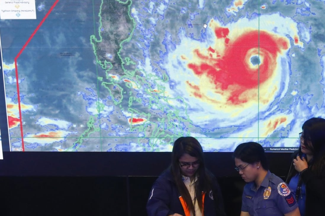Mangkhut was hurtling towards the northern Philippines on Thursday night, and forecast to hit Luzon as early as Saturday morning. Photo: EPA