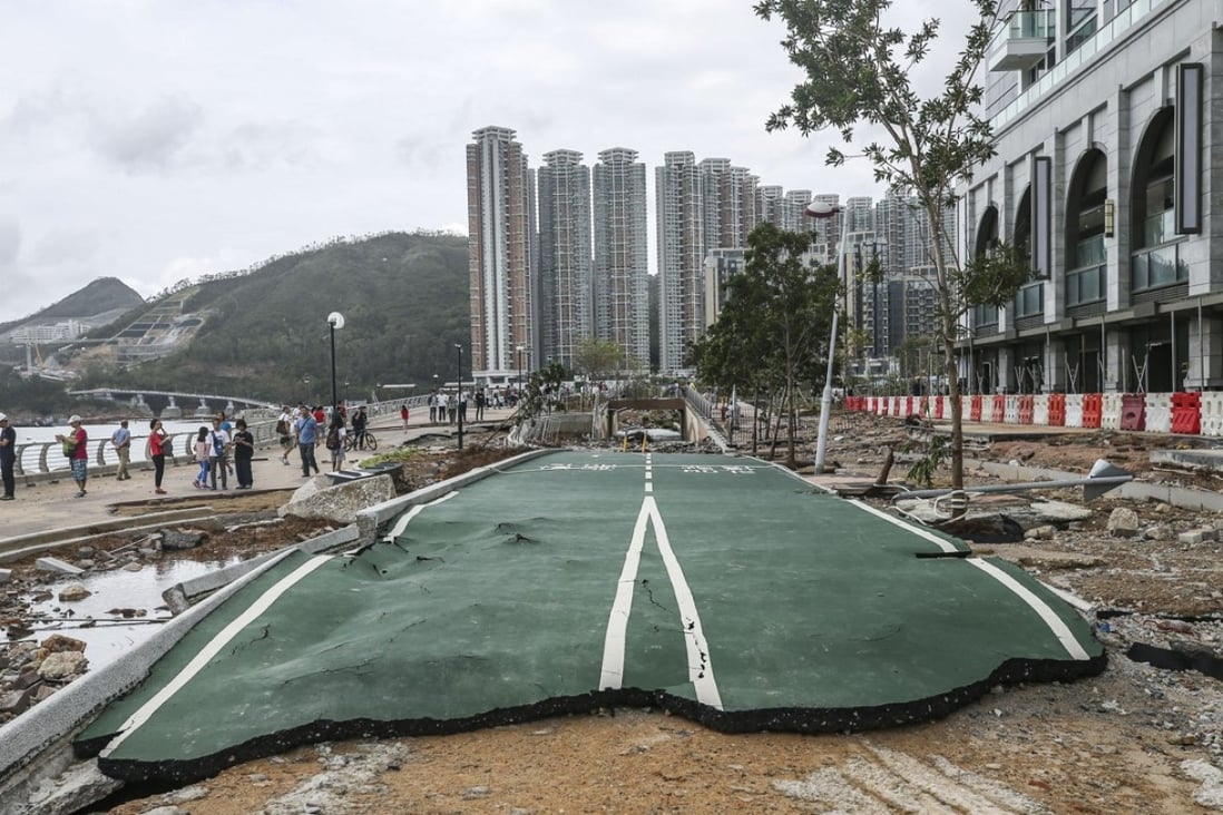 Tseung Kwan O Waterfront Park is left destroyed by Typhoon Mangkhut. Photo: Sam Tsang