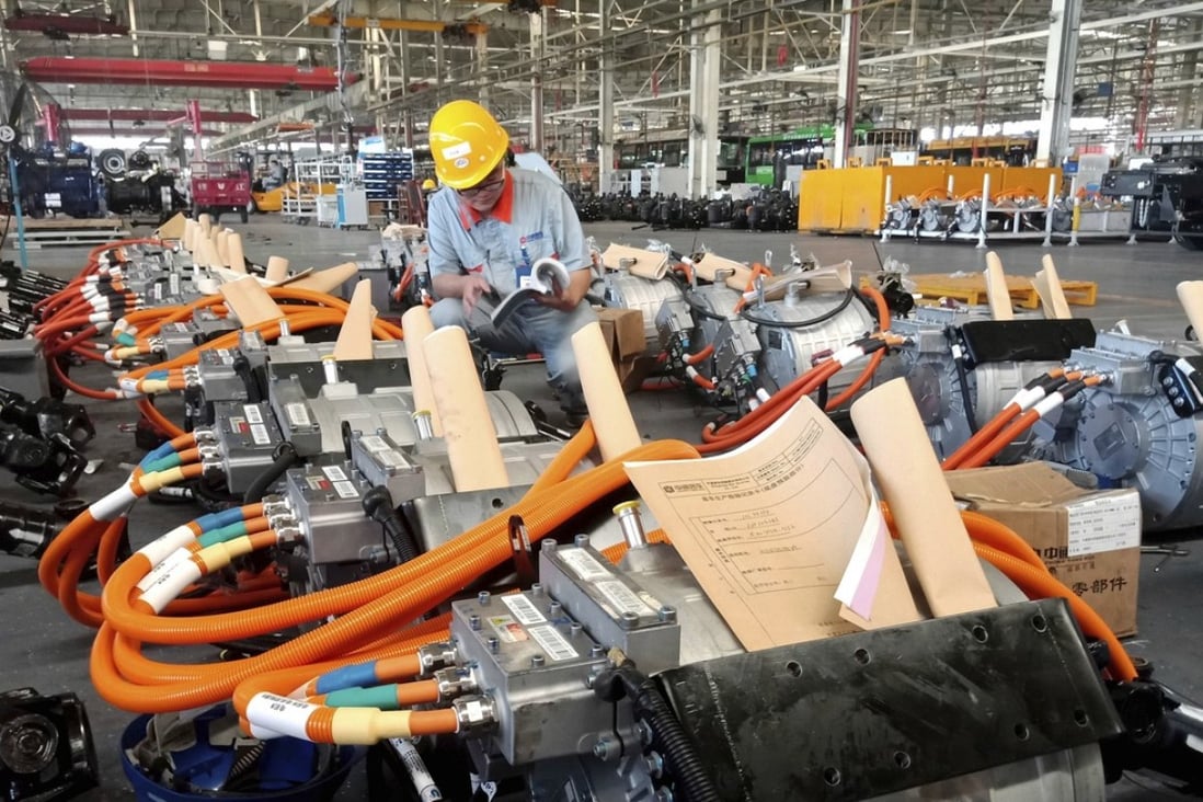 A man in an auto parts factory in Liaocheng in eastern China's Shandong province on August 29, 2018. The Trump administration announced Monday, September 17, 2018, that it would impose tariffs on US$200 billion more in Chinese goods, escalating a trade war between the world's two biggest economies and potentially raising prices on goods ranging from handbags to bicycle tires. Photo: Chinatopix via AP