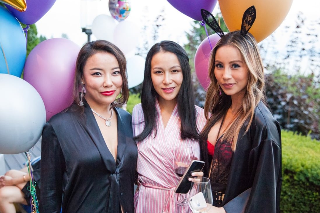 Female, crazy rich and Asian: (From left) Amy Zhang, Chelsea Jiang and Zolie Zioli at Zhang’s 40th birthday party at her house in West Vancouver. Photo: Christine McAvoy Photography
