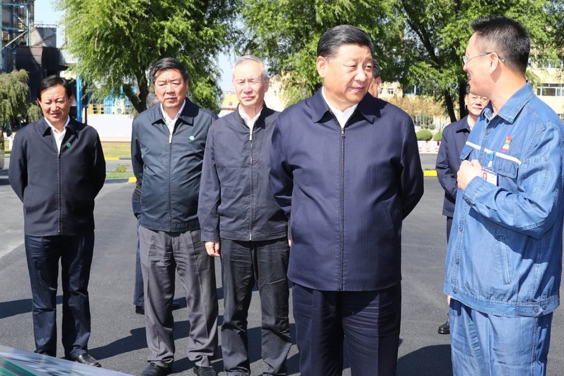 Xi Jinping (second from right) and vice-premier Liu He (third from right) in Liaoning on Thursday. Photo: Xinhua