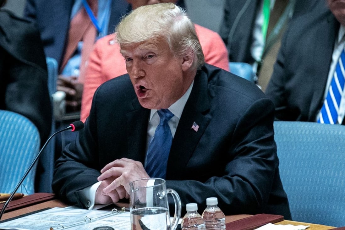 US President Donald Trump speaks during a United Nations Security Council briefing in New York on September 26. Photo: Bloomberg