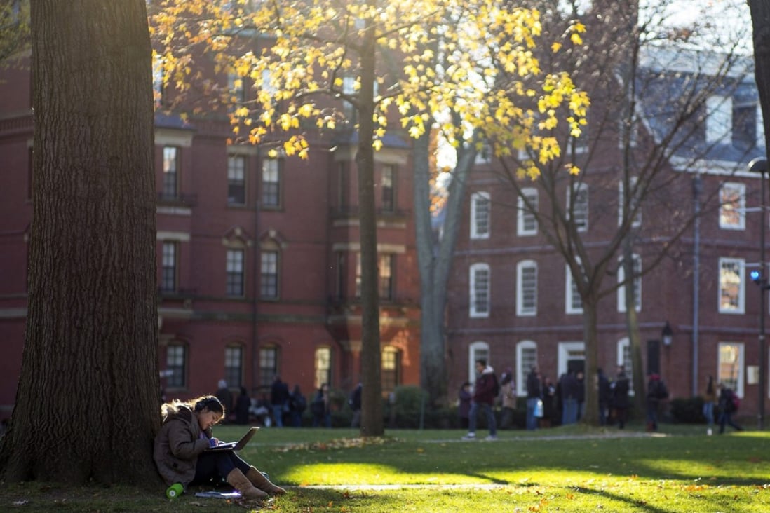 A student works under a tree at the Harvard University campus in Cambridge, Massachusetts, in November 2016. The university has been taken to court for its admission practices that some argue discriminate against Asian-Americans. Photo: EPA