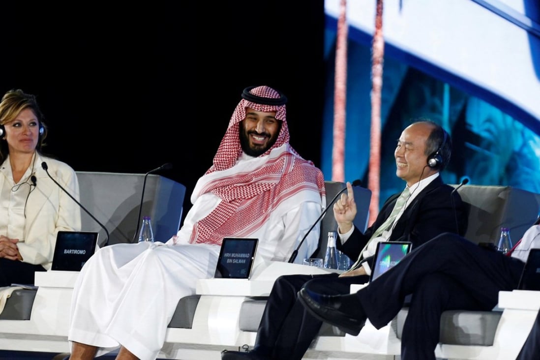 Saudi Crown Prince Mohammed bin Salman and SoftBank Group’s chairman Masayoshi Son at the Future Investment Initiative conference in Riyadh, Saudi Arabia on October 24, 2017. Photo: REUTERS/Faisal Al Nasser