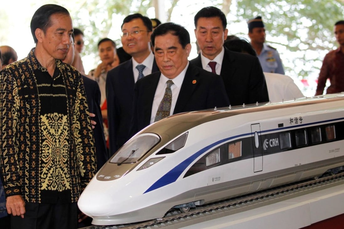 Indonesian President Joko Widodo and the general manager of China Railway Corp, Sheng Guangzu, at the groundbreaking ceremony for the Jakarta-Bandung high-speed railway. Photo: Reuters