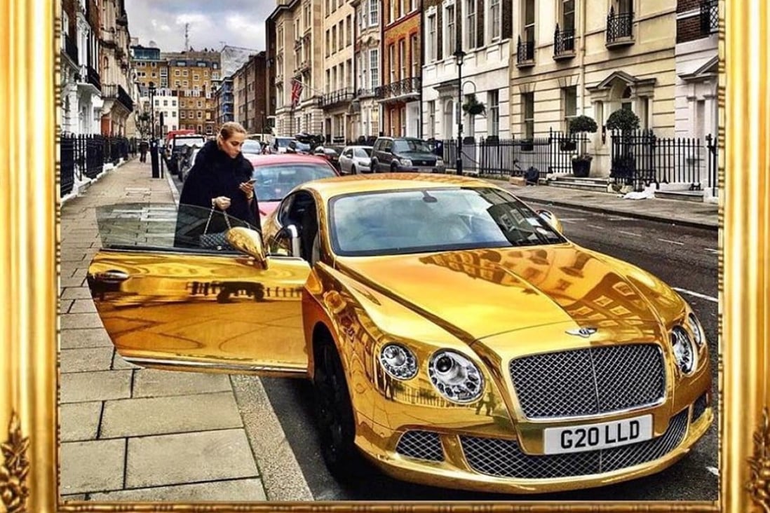 The perfect car for popping to the shops – certainly when you are one of the Rich Kids of The Internet – a gold Bentley, which costs nearly US$290,000. Photo: Instagram @rkoi