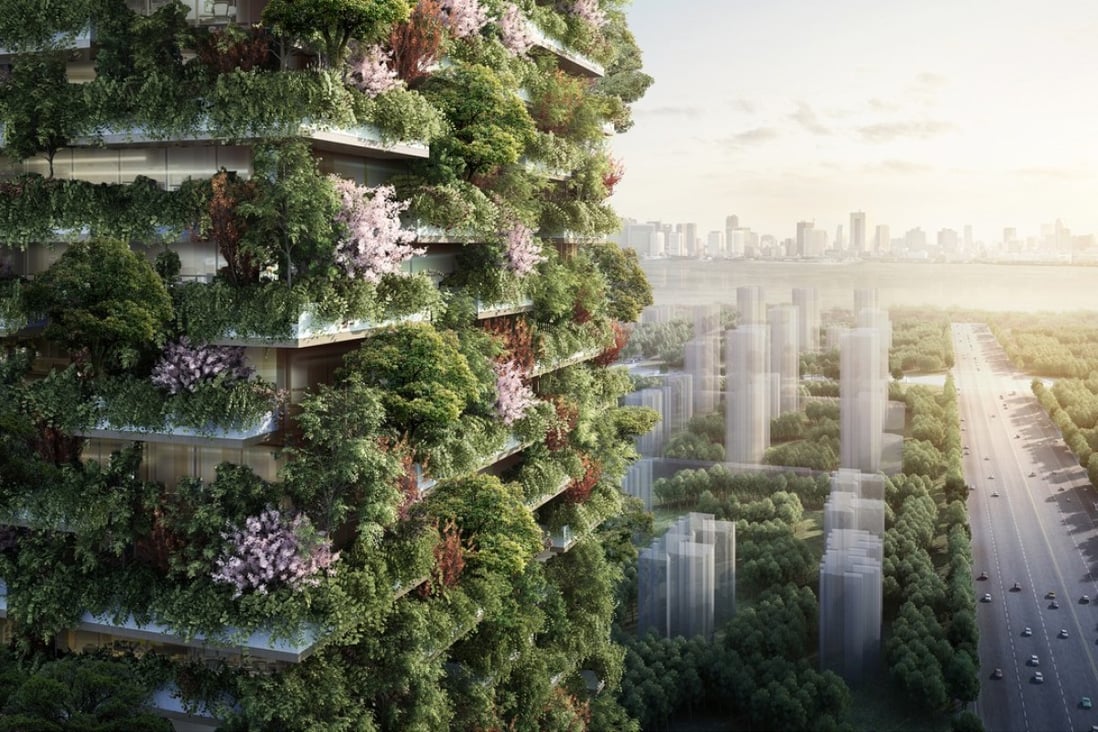 Artist’s impression of Nanjing Green Towers, the third of Italian architect Stefano Boeri’s vertical forest prototypes, and the first for Asia. Photo: Stefano Boeri Architects
