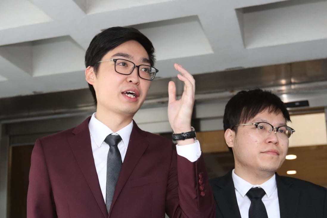 Convenor of the Hong Kong National Party Chan Ho-tin (left) and spokesman Chow Ho-fai appear at High Court. Photo: Edward Wong