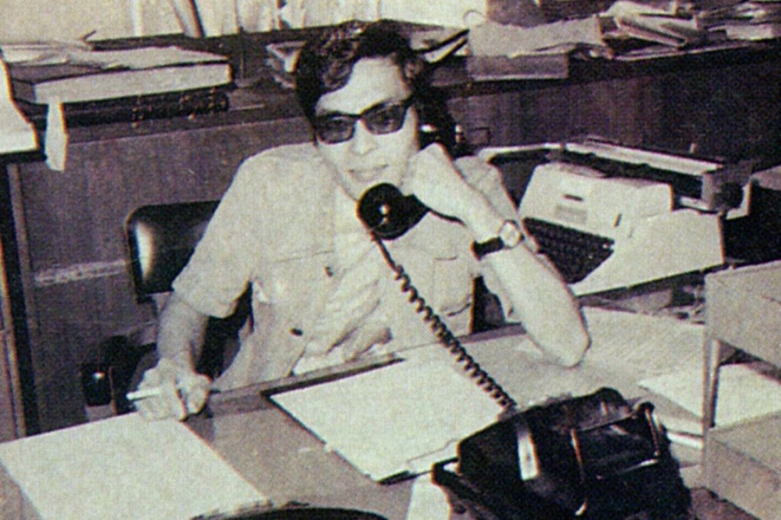 The late crime writer Tommy Lewis in the office of the South China Morning Post, circa 1970. The telephone was seen as ‘the greatest tool of the reporter’s trade’ in those days. Photo: SCMP