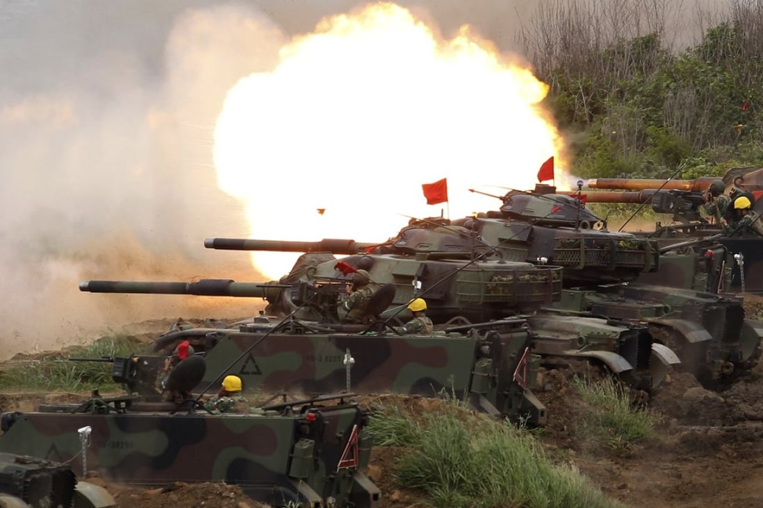 US M60A3 Patton tanks fire at targets during the annual Han Kuang exercise on Penghu Island. Taiwan wants to build up its defence industry so that it can supply its own weapons. Photo: AP