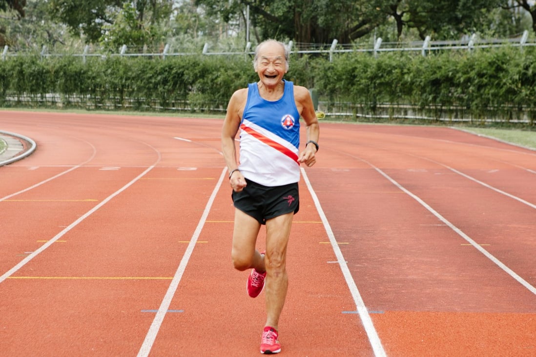 Retired Hong Kong minibus driver Chau Wai-chuen, 81, who has been a long-distance runner for almost 40 years, has taken part in six running events at this year’s Hong Kong Masters Athletics Championships. Photo: Deon Wong
