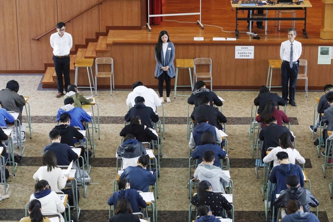 Students take the DSE examination at the Kiangsu-Chekiang College in North Point. Photo: SCMP