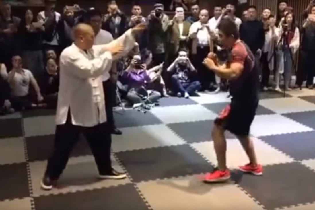 A screenshot of China MMA fighter Xu Xiaodong taking on tai chi master Wei Lei. Photos: Handout