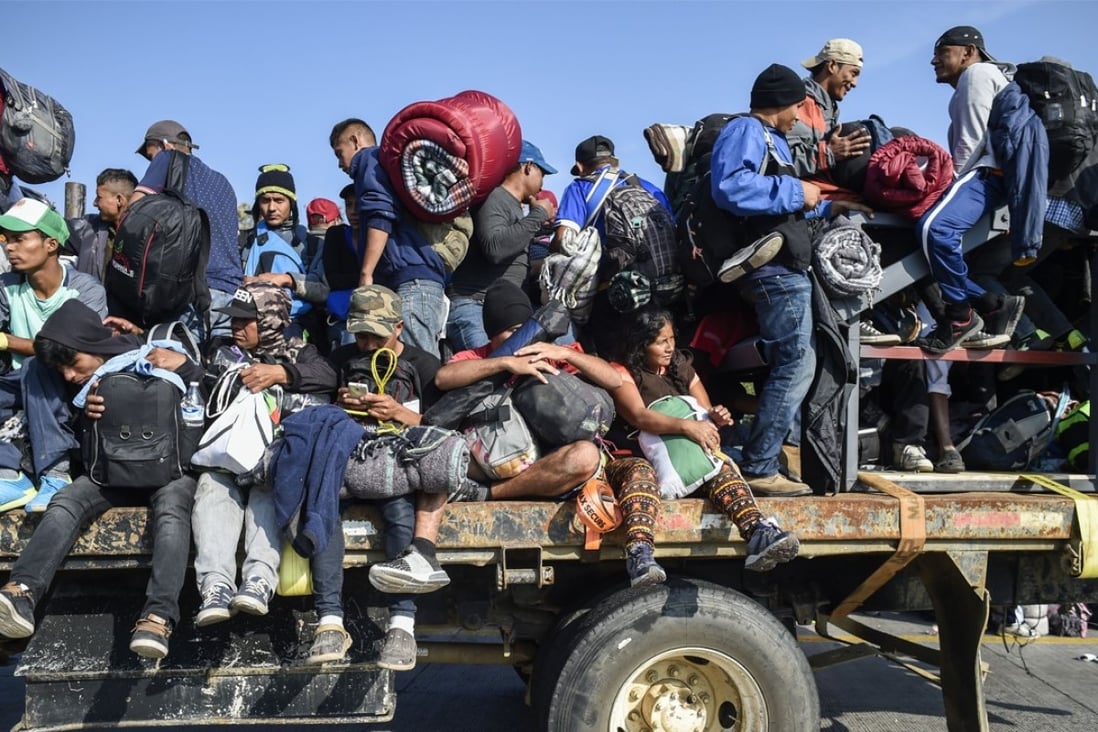 Central American migrants – mostly Honduran – in a caravan heading to the United States on November 11. Picture: AFP
