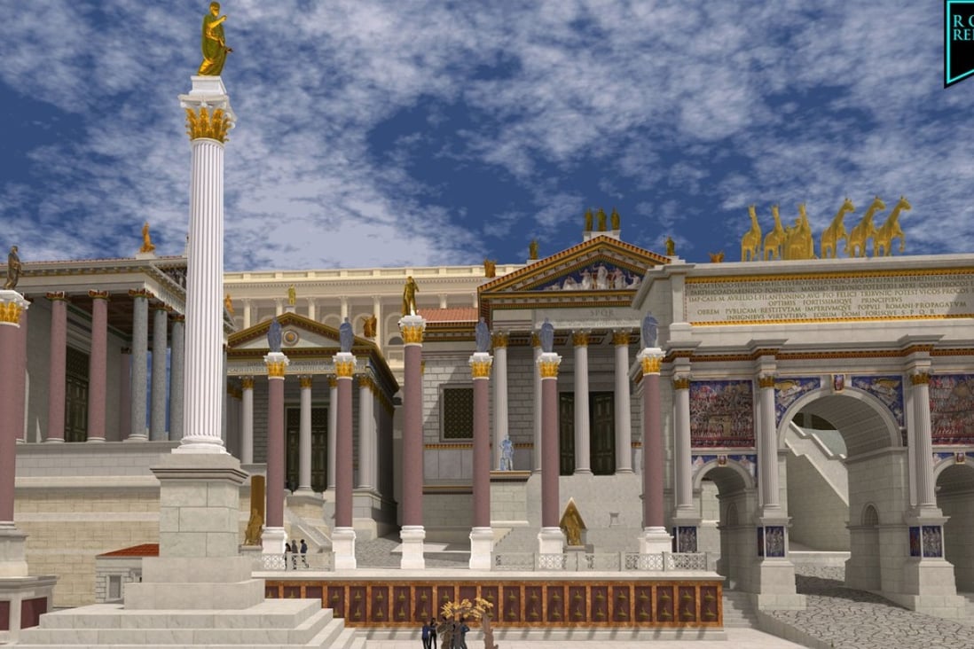 The western side of the Roman forum as seen in the Rome Reborn virtual reality tour. Photo: AFP