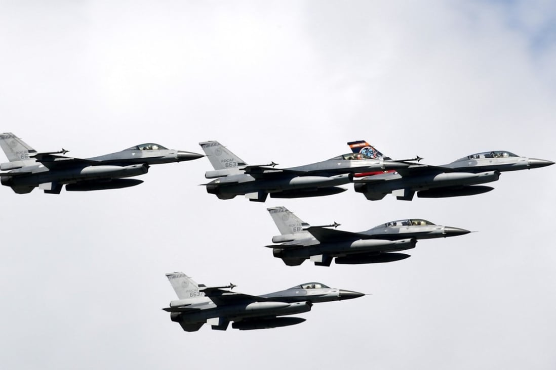 Taiwan’s F-16 fighter jets on display. The island’s defence minister has said the air force needs to inject new blood into its defence capability. Photo: EPA