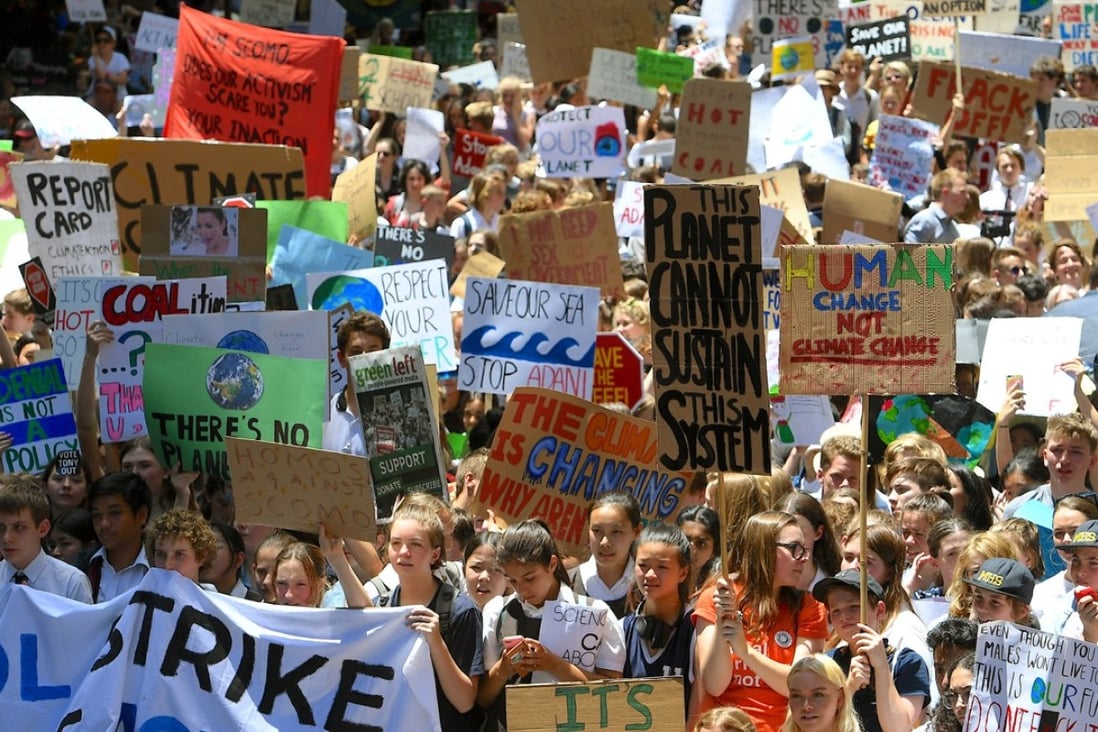 Schoolchildren protesting in Sydney against the government’s inaction on climate change. Photo: Reuters